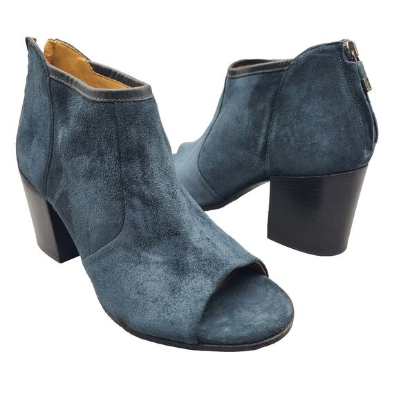 ALBERTO FERMANI Women Ankle Booties blue Suede Zipper  open toe heel 6.5-7 37.5 - Picture 1 of 12